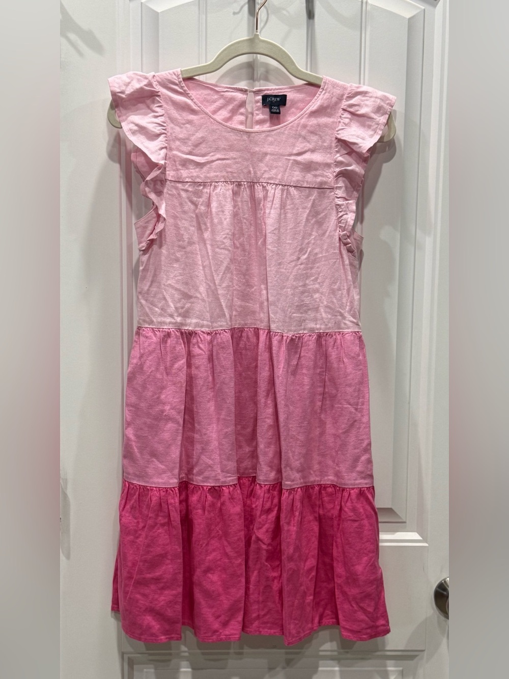 J.Crew Women’s SZ 00 ReImagined Linen Blend Dress w Pockets & Ruffle Sleeve EUC
